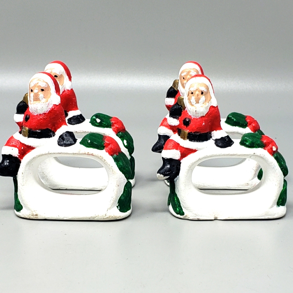 Ceramic Christmas Santa/Holly Napkin Ring Holders